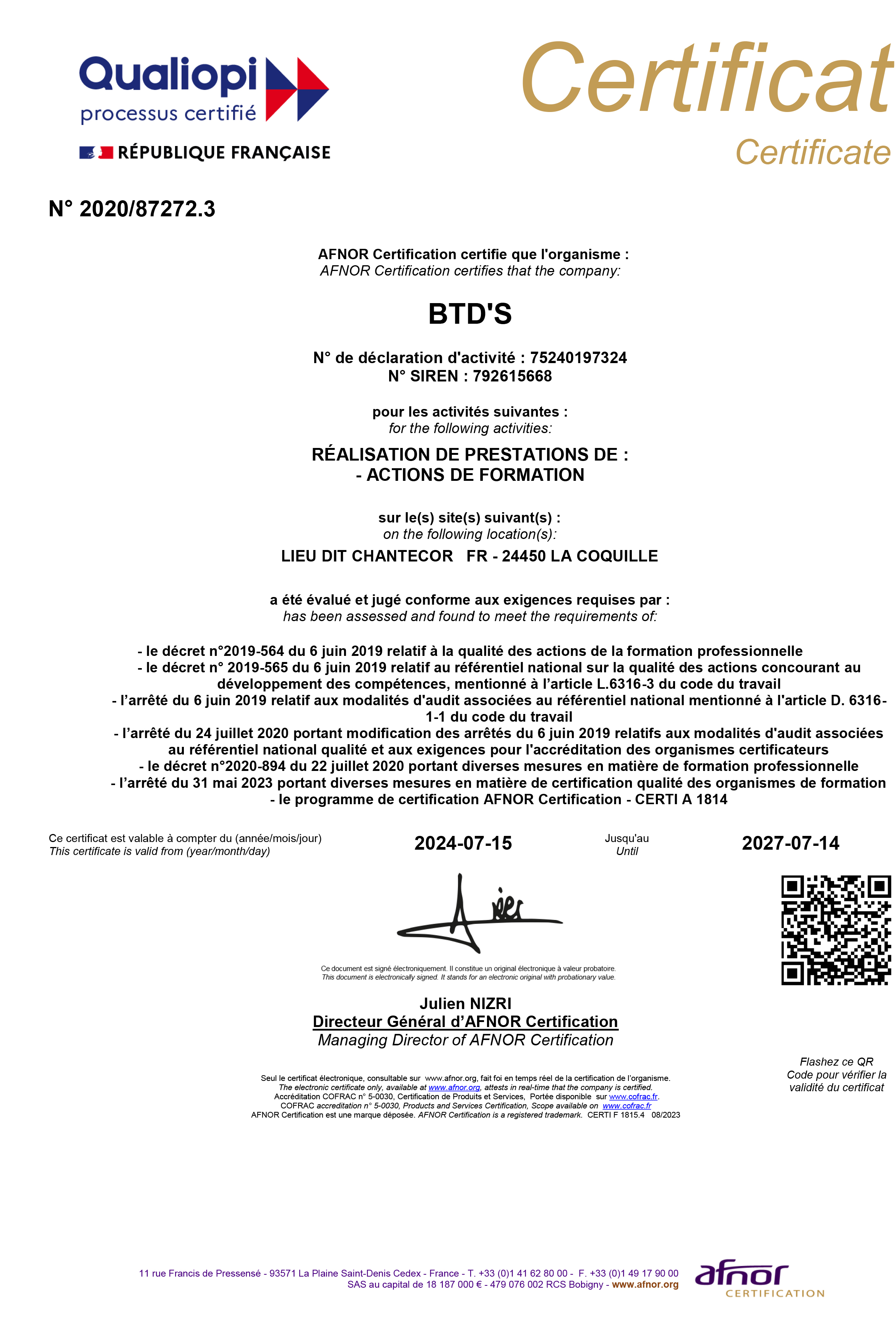 certificat Qualiopi